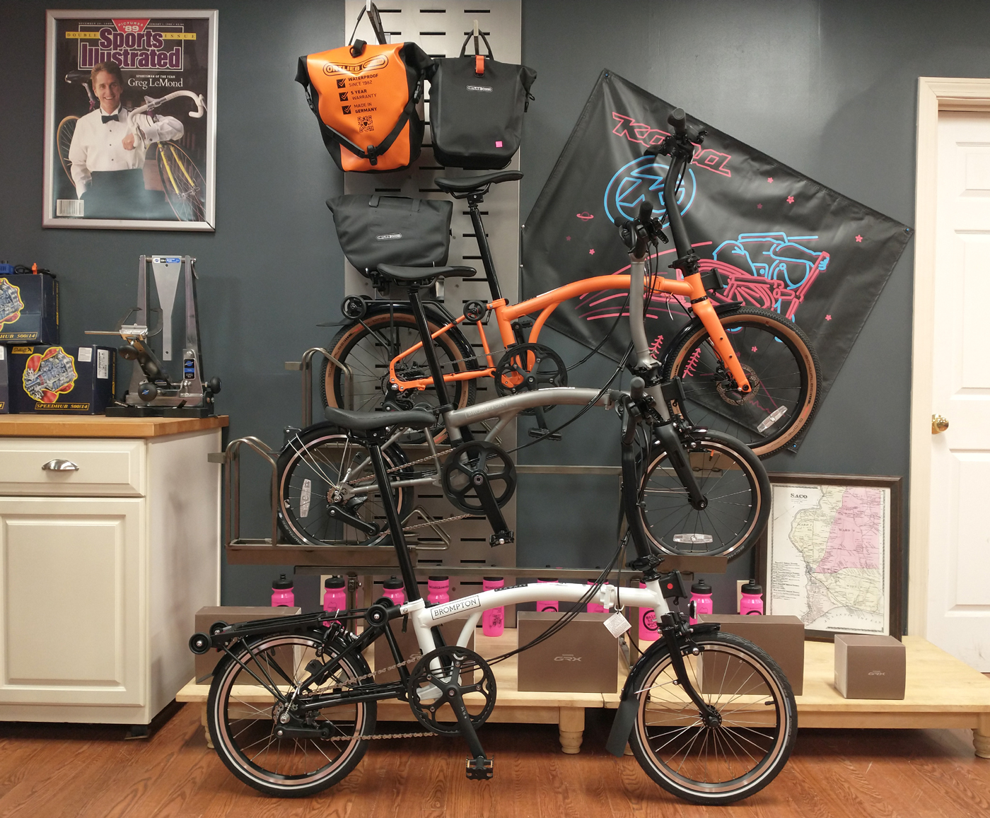 View of Maine Bike Works with a Brompton waterfall