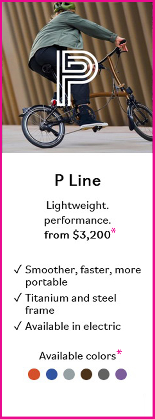 Chart of Brompton P Line features at Maine Bike Works
